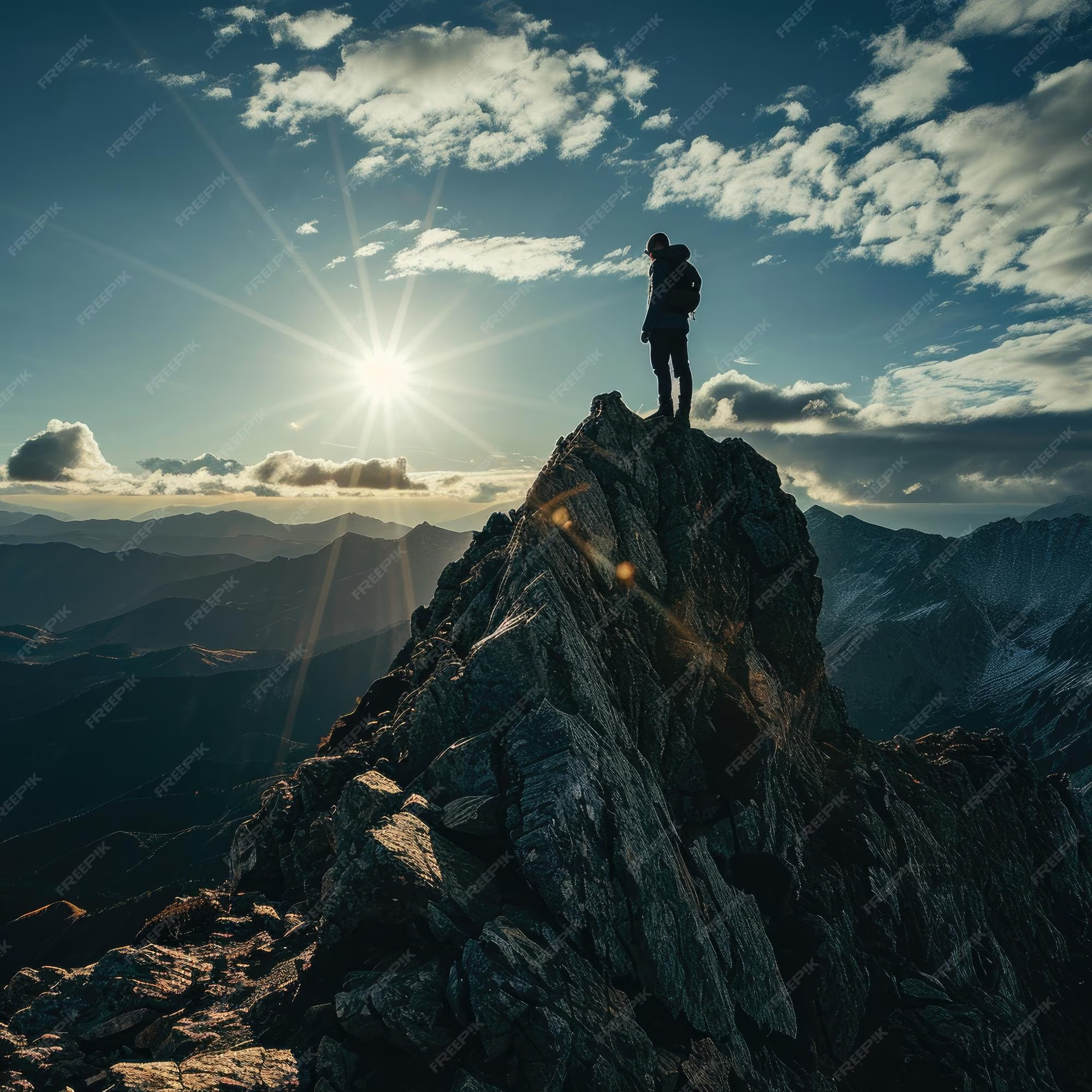 Silhouette of person on mountaintop at sunrise, symbolizing limitless potential and inner strength